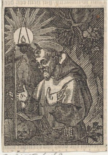 Saint with a lantern, a cross and a book