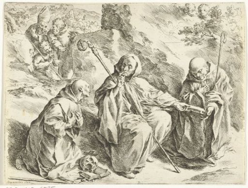 Saint Benedict Seated between Saints Bruno and Bernard