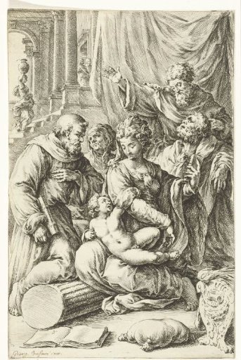 Mary with child, Joseph, Saint Anne and two male saints