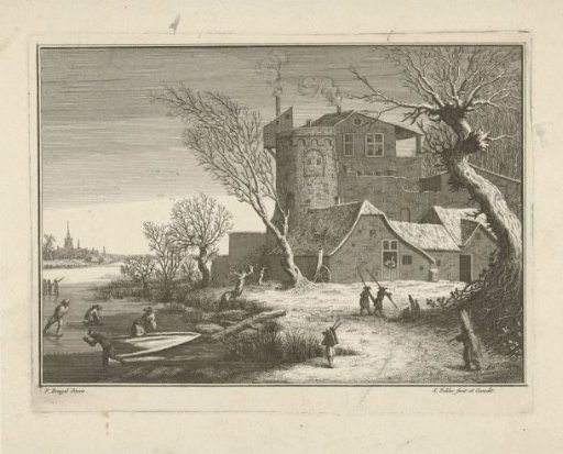 Winter landscape with skaters