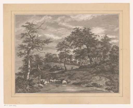 Wooded landscape with shepherd by a pond