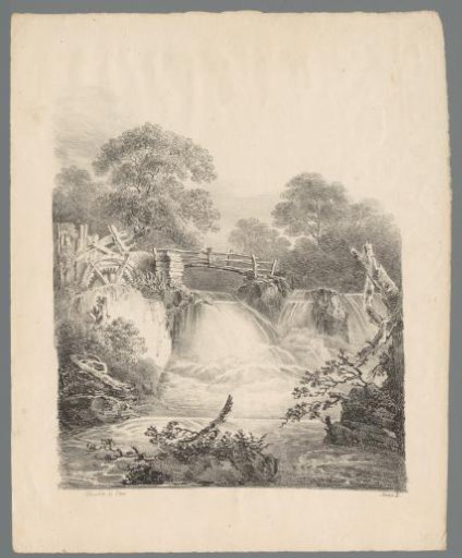 Landscape with watermill and waterfall