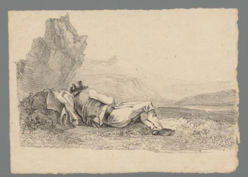Resting man in a mountain landscape