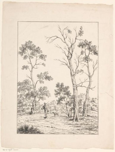Hunter with his dog on a country road