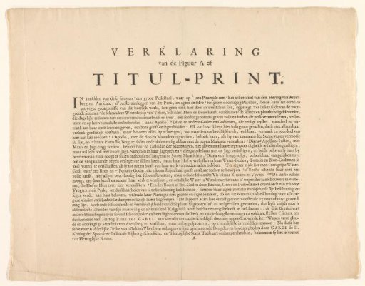 Description accompanying the title page for the print series 'The Park of Enghien (Edingen)' by Romeyn de Hooghe