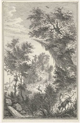 Mountainous landscape with deer