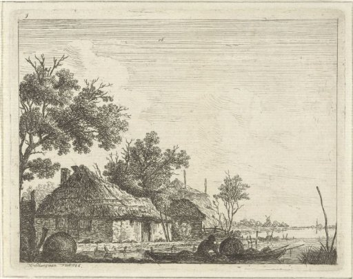 Landscape with farm and fisherman