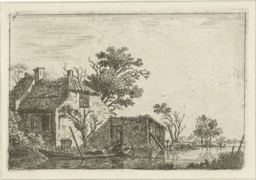 Farmhouse by the Water and Fisherman in a Boat