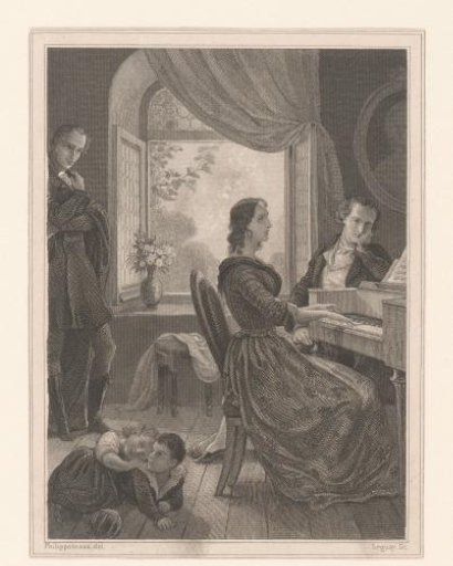 Interior with a Woman Playing the Piano, Two Listening Men and Two Playing Children