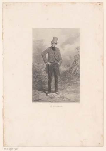 Man with a tall hat in a landscape