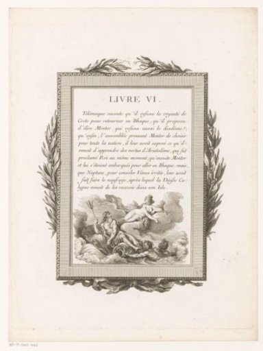 Framed French Text with Olive Branches and Neptune with Venus