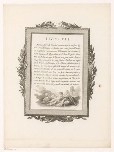 Framed French Text with a River God and Olive Branches