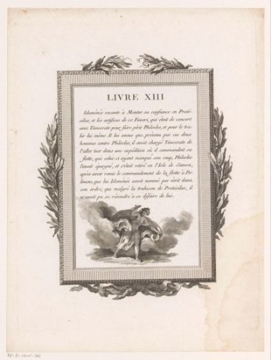 Framed French Text with Olive Branches and Mythological Figure
