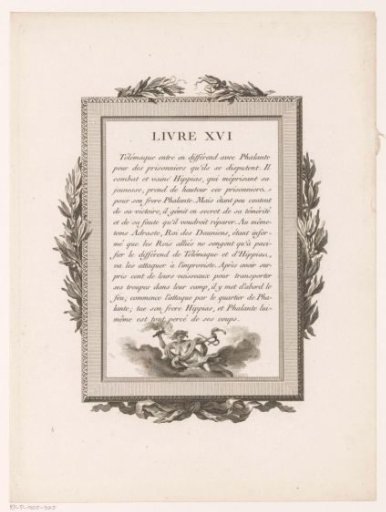 Framed French Text with Olive Branches and a Mythological Figure