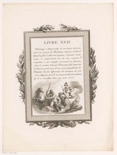 Framed French Text with Olive Branches and Poseidon and Athena