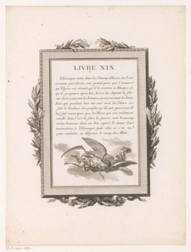 Framed French Text with Olive Branches and the Figure of Time