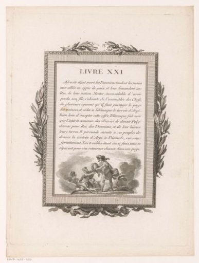 Framed French Text with Olive Branches and Telemachus with an Urn