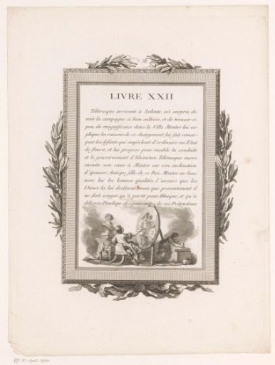 Framed French Text with Olive Branches and a Painter Behind an Easel