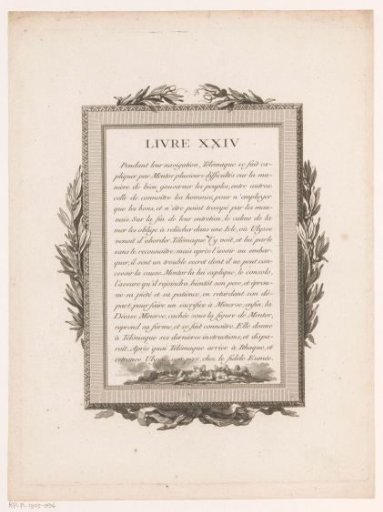 Framed French Text with Olive Branches and Sleeping Figures