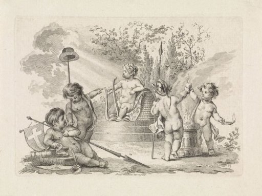 Five putti with allegorical attributes