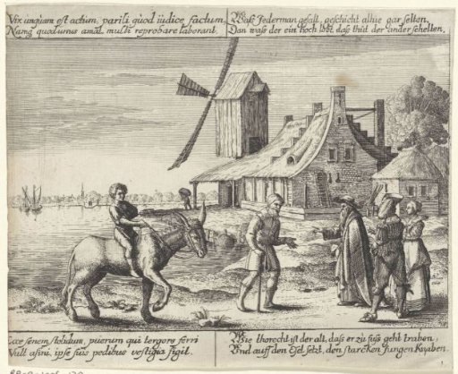 Fable of the Farmer and his Donkey; The Farmer's Son Sits on the Donkey while the Farmer Walks