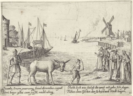 Fable of the Farmer and his Donkey; Both the Farmer and his Son Walk