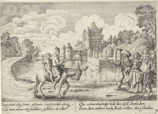 Fable of the Farmer and his Donkey; Both the Farmer and his Son Sit on the Donkey