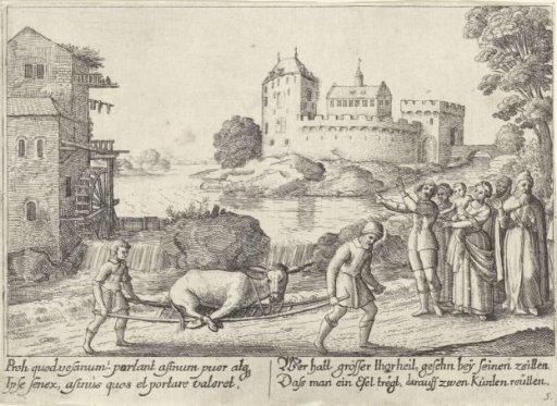Fable of the Peasant and his Donkey; The Peasant and his Son Carry the Donkey on a Litter
