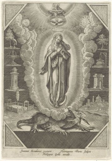 The Virgin Mary flanked by symbols from the Lauretan Litany