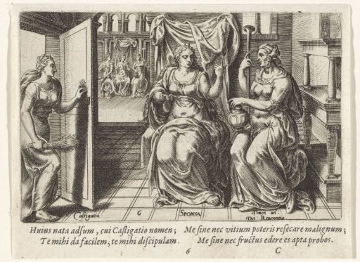 The bride in conversation with Piety