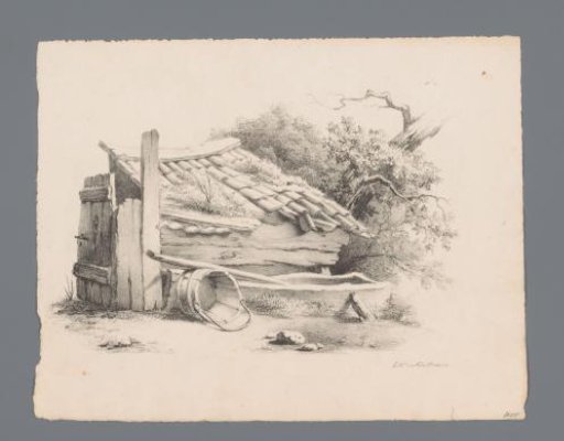 Rear of a stable with a manger