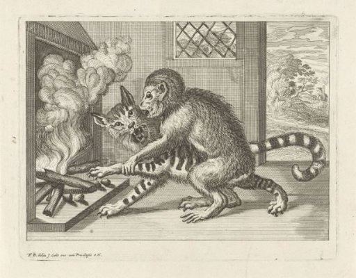 Monkey Forces a Cat to Pull Chestnuts from the Fire