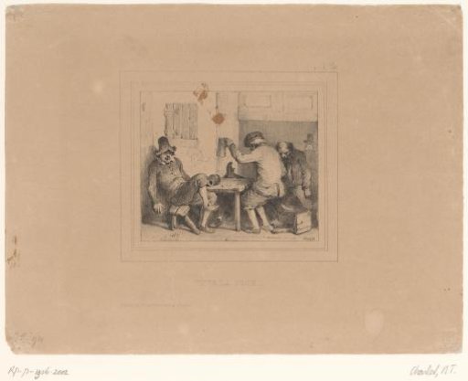 Three drunk peasants in a tavern
