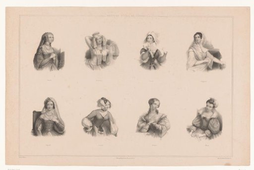 Eight Female Portraits Depicting Various Character Traits