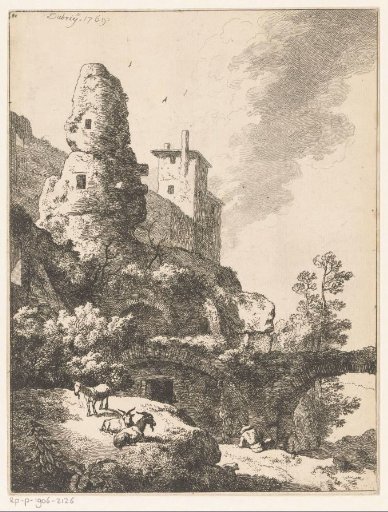 Landscape with ruins, at the foot rests a shepherd with his flock