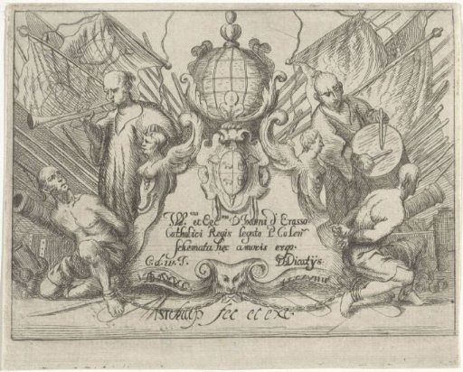 Islamic galley slaves on either side of a cartouche