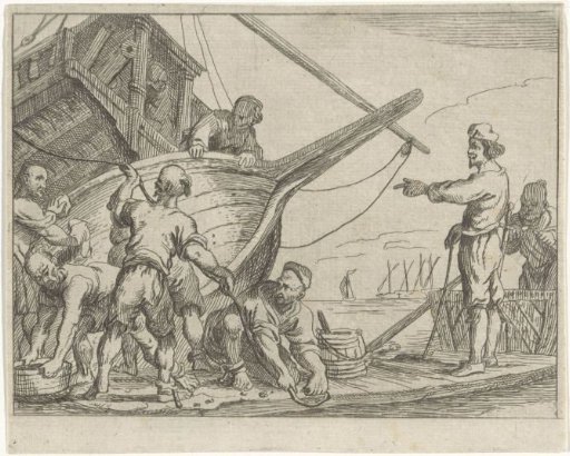 Islamic galley slaves preparing a galley for dry dock