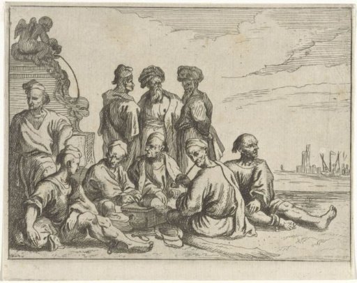 Islamic galley slaves resting by a fountain