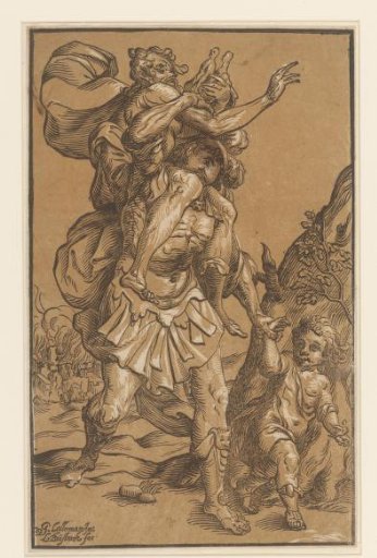 Aeneas carries his father out of Troy