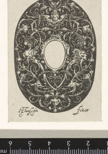 Oval with stylized vines and an empty compartment in the center