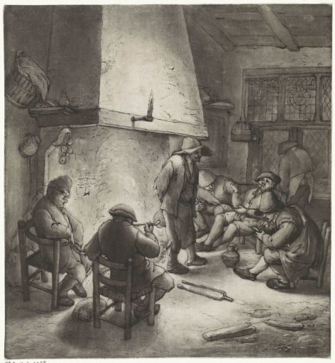 Smoking peasants by a fireplace