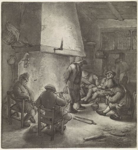 Smoking peasants by a fireplace