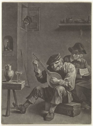 Old man tuning a lute