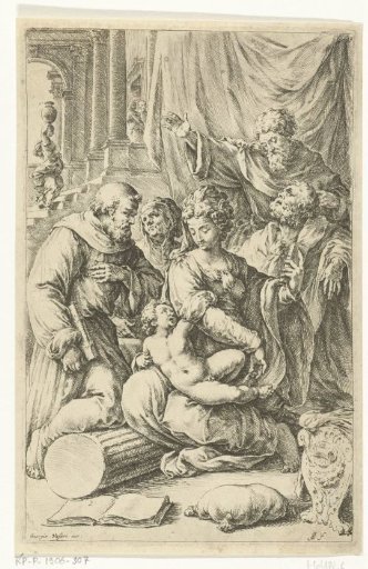 Mary with child, Joseph, Saint Anne and two male saints