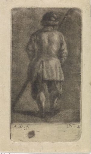 Man with a stick, seen from behind