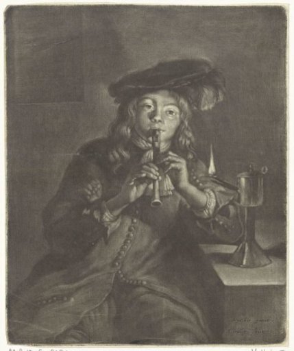 A boy playing the flute