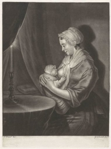A Woman Breastfeeding a Child, by Candlelight