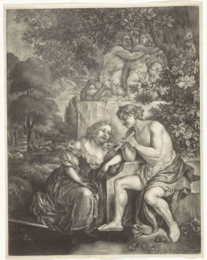 Shepherdess and flute-playing shepherd