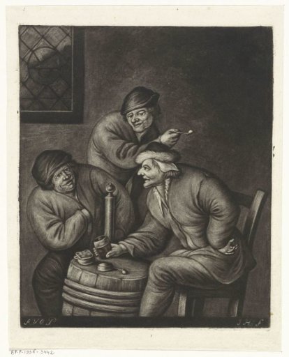 Three men around a barrel