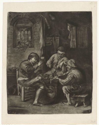 Violin-playing, smoking and drinking men